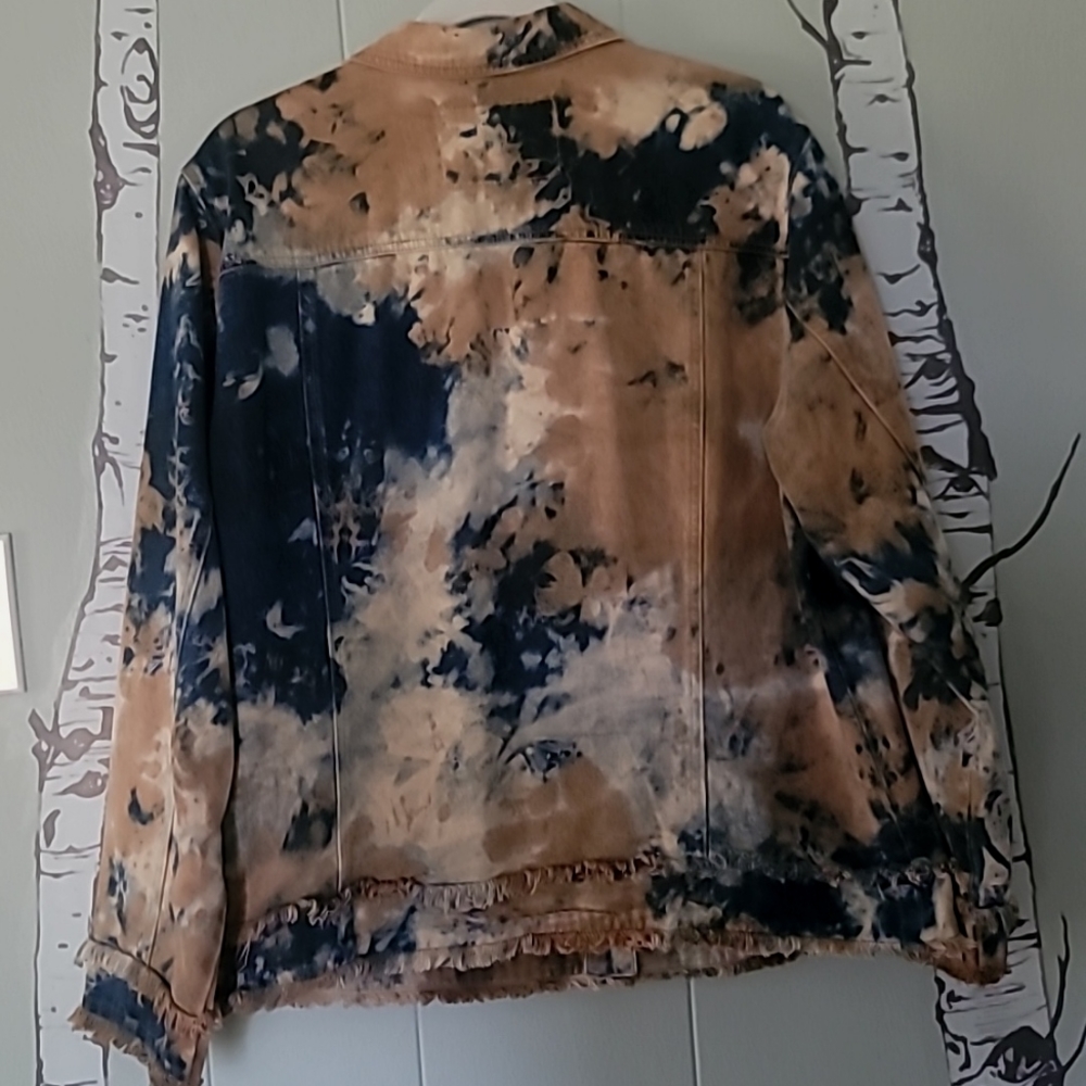 Ashley Stewart Tie Dye Denim Fringe Jacket Size-16W - Picture 8 of 10